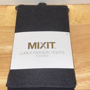 Mixit Black Lurex Metallic Opaque Fashion Footed Tights Size Medium.